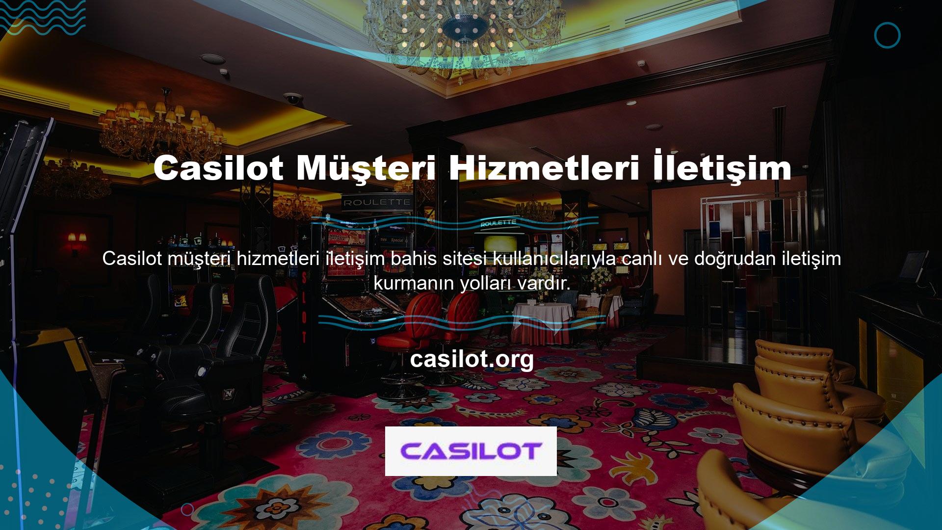 Casilot, "Hakkımızda" bölümündeki "Bize Ulaşın" seçeneği altında müşteri hizmetleri bilgilerini sunmaktadır